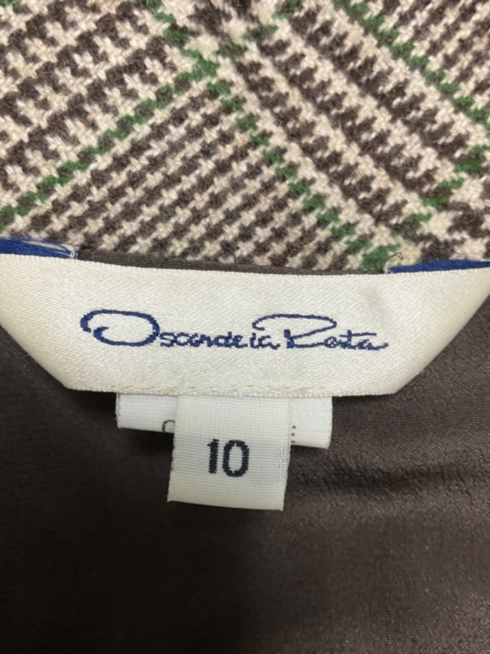 Oscar de la Renta Beige / Brown / Green Multi Houndstooth Plaid Cashmere Skirt - Picture 5 of 5